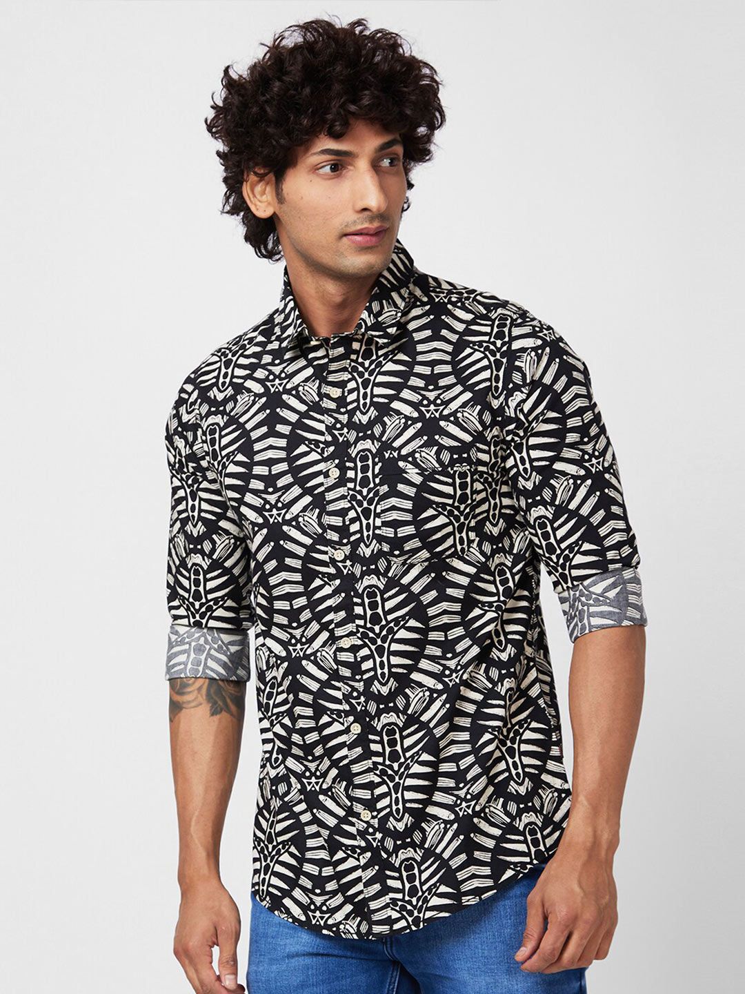 SPYKAR Men Slim Fit Printed Cotton Casual Shirt