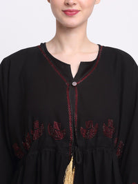 KLOTTHE Women Black & Red Embellished Burqas With Scarf