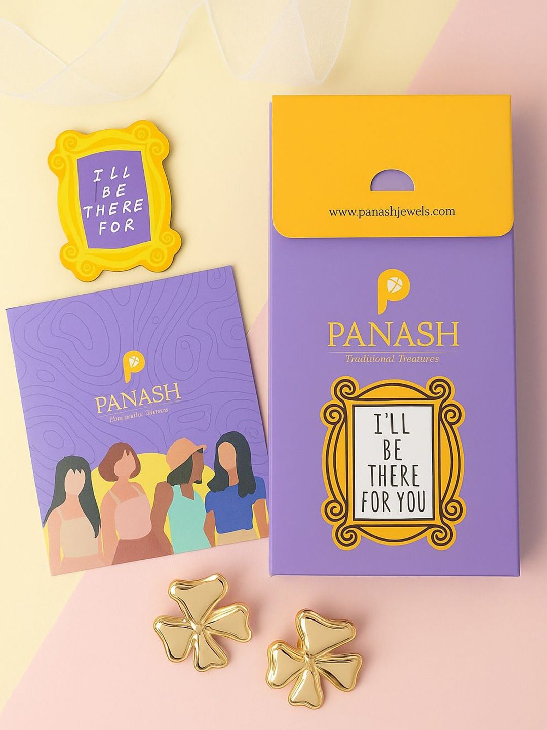 VOGUE PANASH Anting-anting Stud Busur Berwarna Emas dengan Magnet Peti Sejuk Percuma