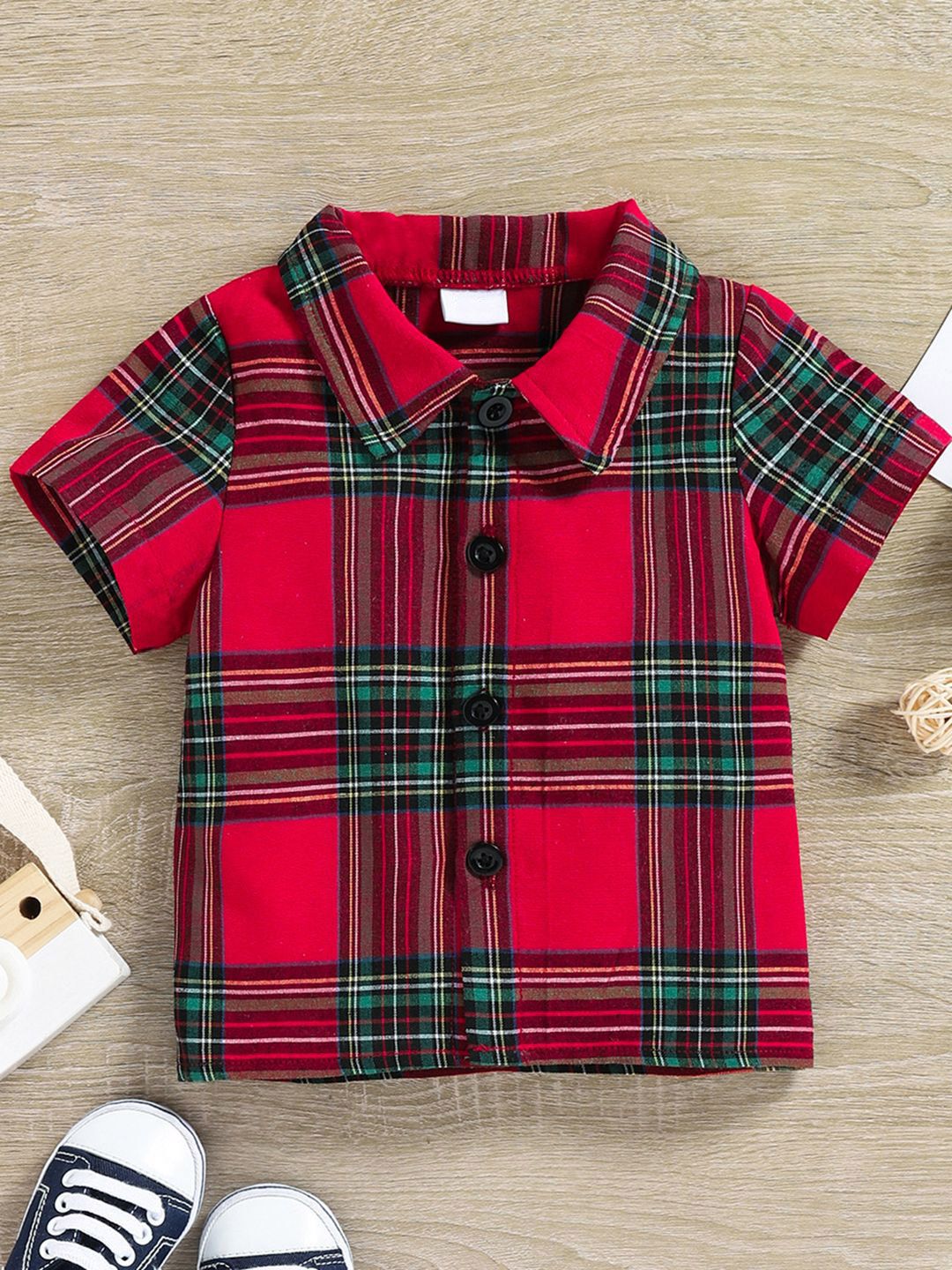 YK Boys Checked Short Sleeves Shirt With Shorts