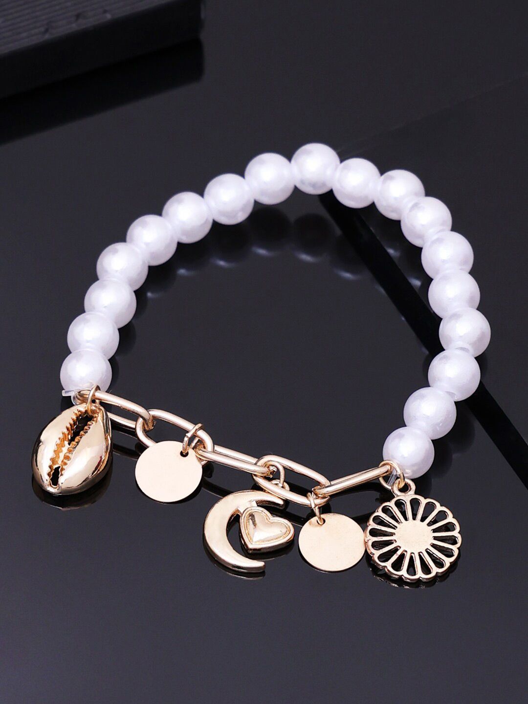 VOGUE PANASH Women Gold-Plated Beaded Charm Bracelet