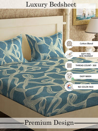 Myntra Elegant Homes Biru Turquoise & Berwarna Krim Cadar King 300 TC dengan 2 Sarung Bantal