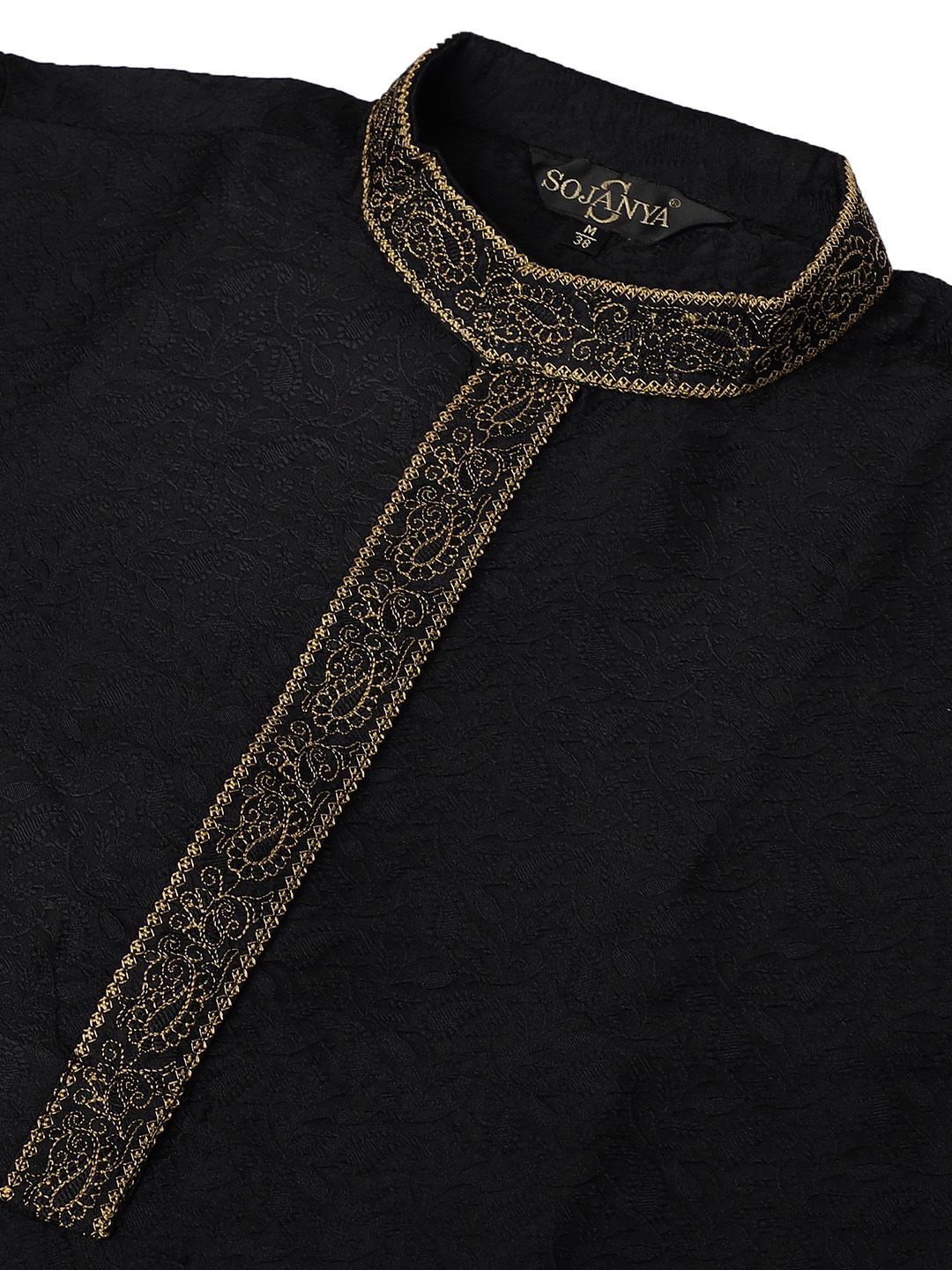 SOJANYA Men Black Woven Design Straight Kurta