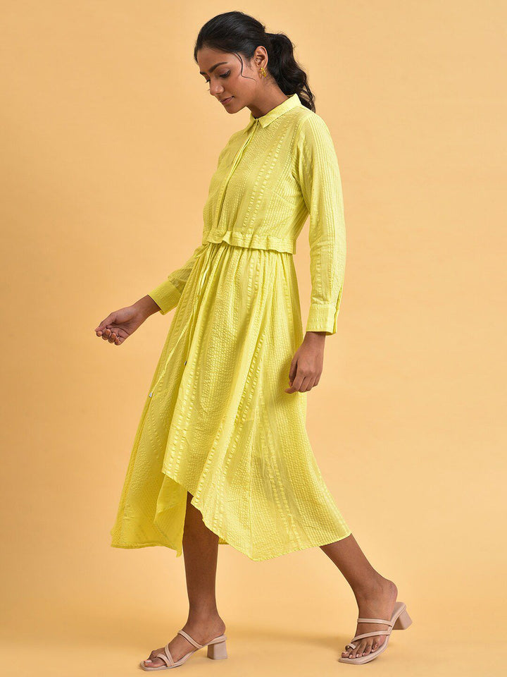 W Cuffed Sleeve Shirt Midi Cotton Dress