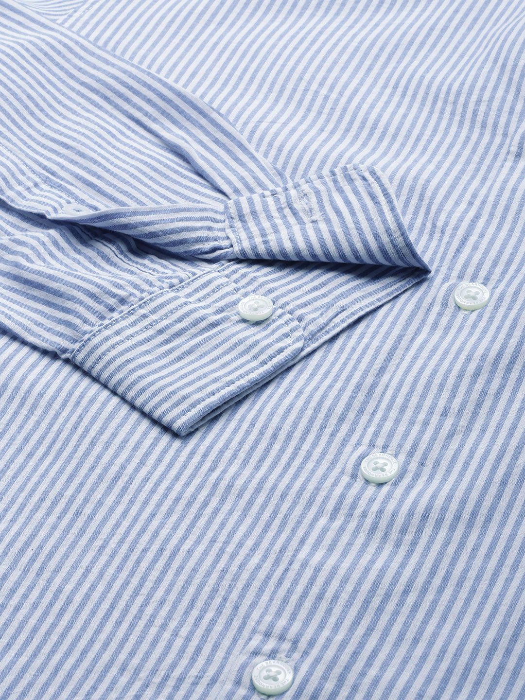 THE BEAR HOUSE Men Blue & White Classic Slim Fit Striped Pure Cotton Casual Shirt