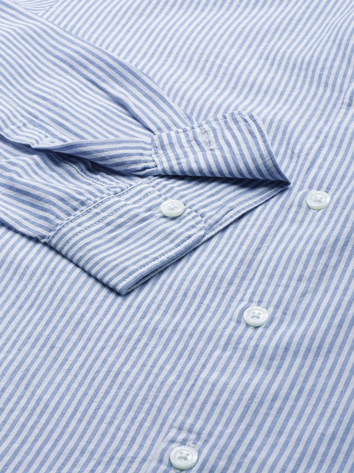 THE BEAR HOUSE Men Blue & White Classic Slim Fit Striped Pure Cotton Casual Shirt