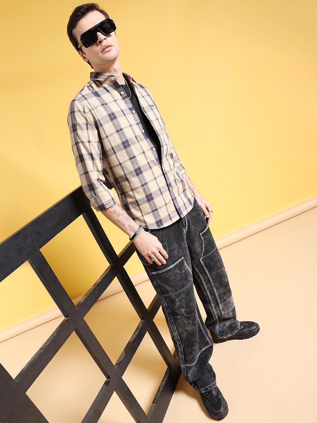 The Indian Garage Co Slim Fit Checked Twill Weave Pure Cotton Casual Shirt