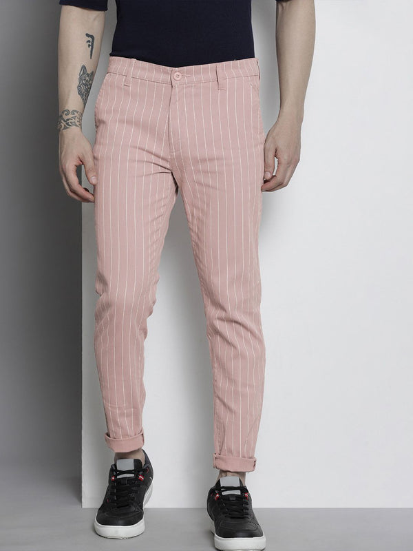 The Indian Garage Co Men Striped Slim Fit Chinos