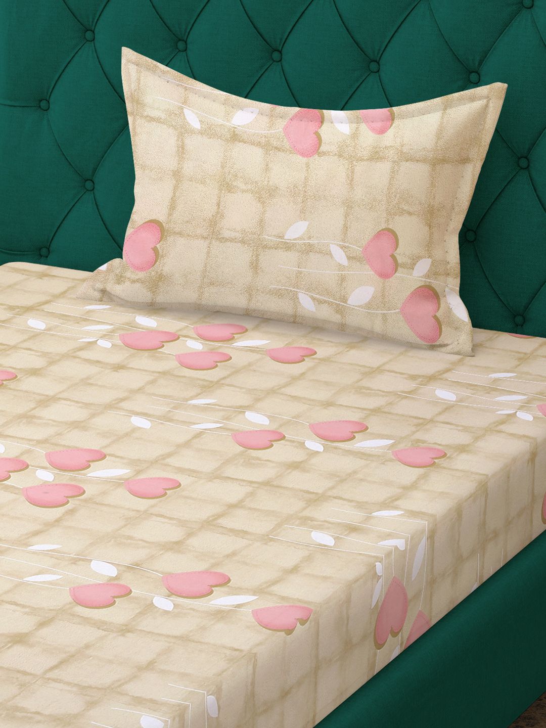 KLOTTHE Pink Floral Printed Pure Cotton Dilengkapi 400 TC Single Cadar Dengan Sarung Bantal