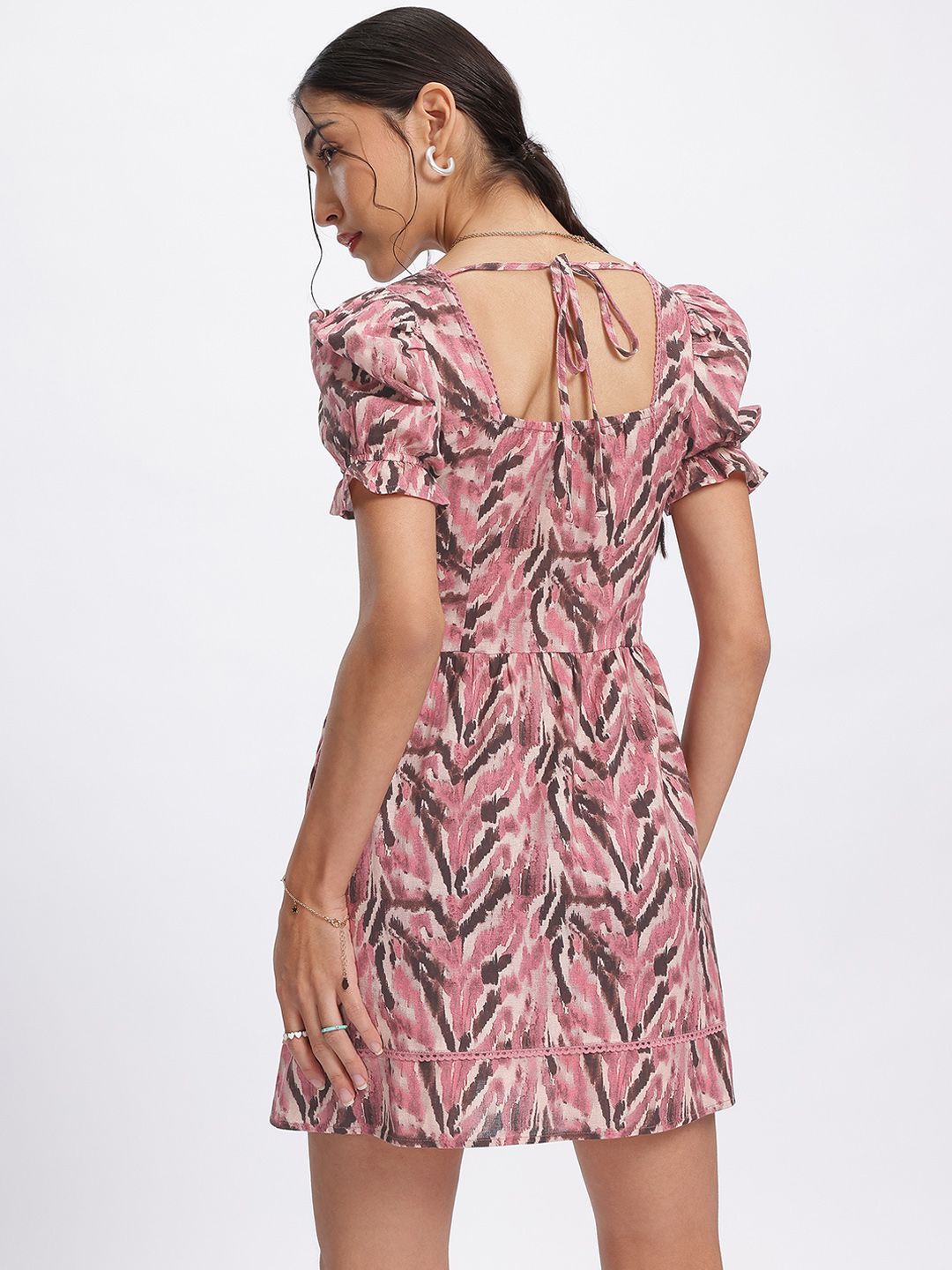 DressBerry Lacey Love Tie-Up Back Printed A-Line Mini Dress