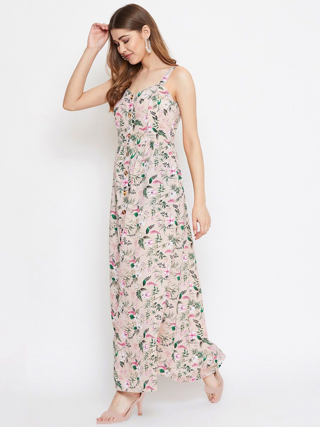 Berrylush Pink & lilac ash Floral Crepe Maxi Maxi Dress