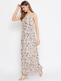 Berrylush Pink & lilac ash Floral Crepe Maxi Maxi Dress