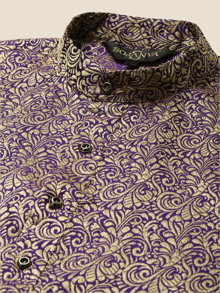 SOJANYA Band Collar Ethnic Motifs Woven Design Kurta