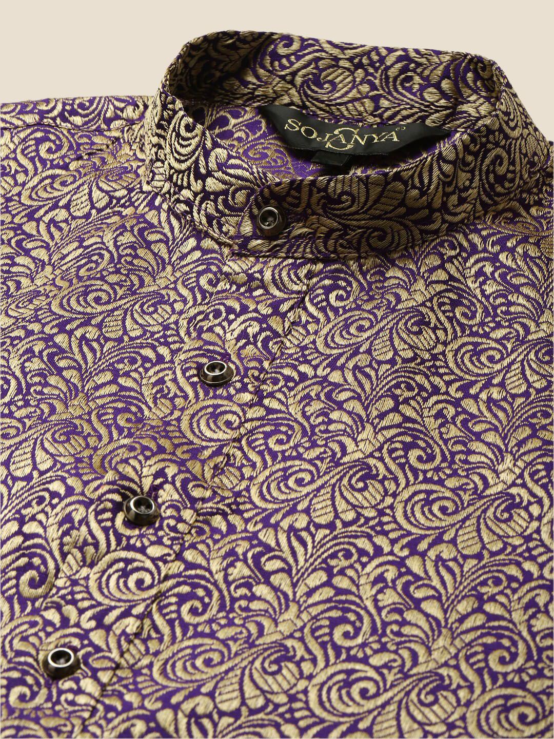 SOJANYA Band Collar Ethnic Motifs Woven Design Kurta