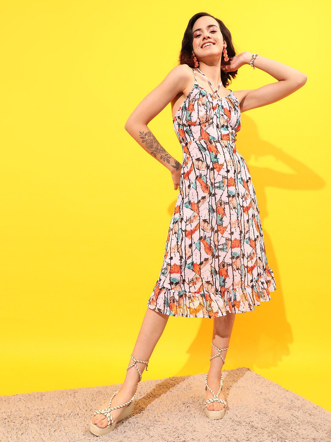 STREET 9 Floral Printed A-Line  Dress