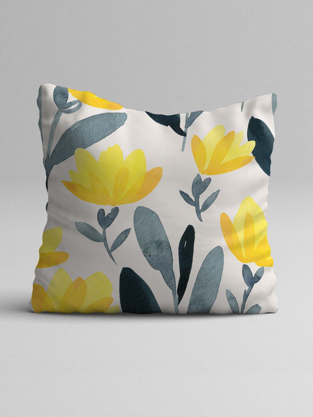 STITCHNEST Set of 5 Yellow & Grey Geometric Square Cushion Covers