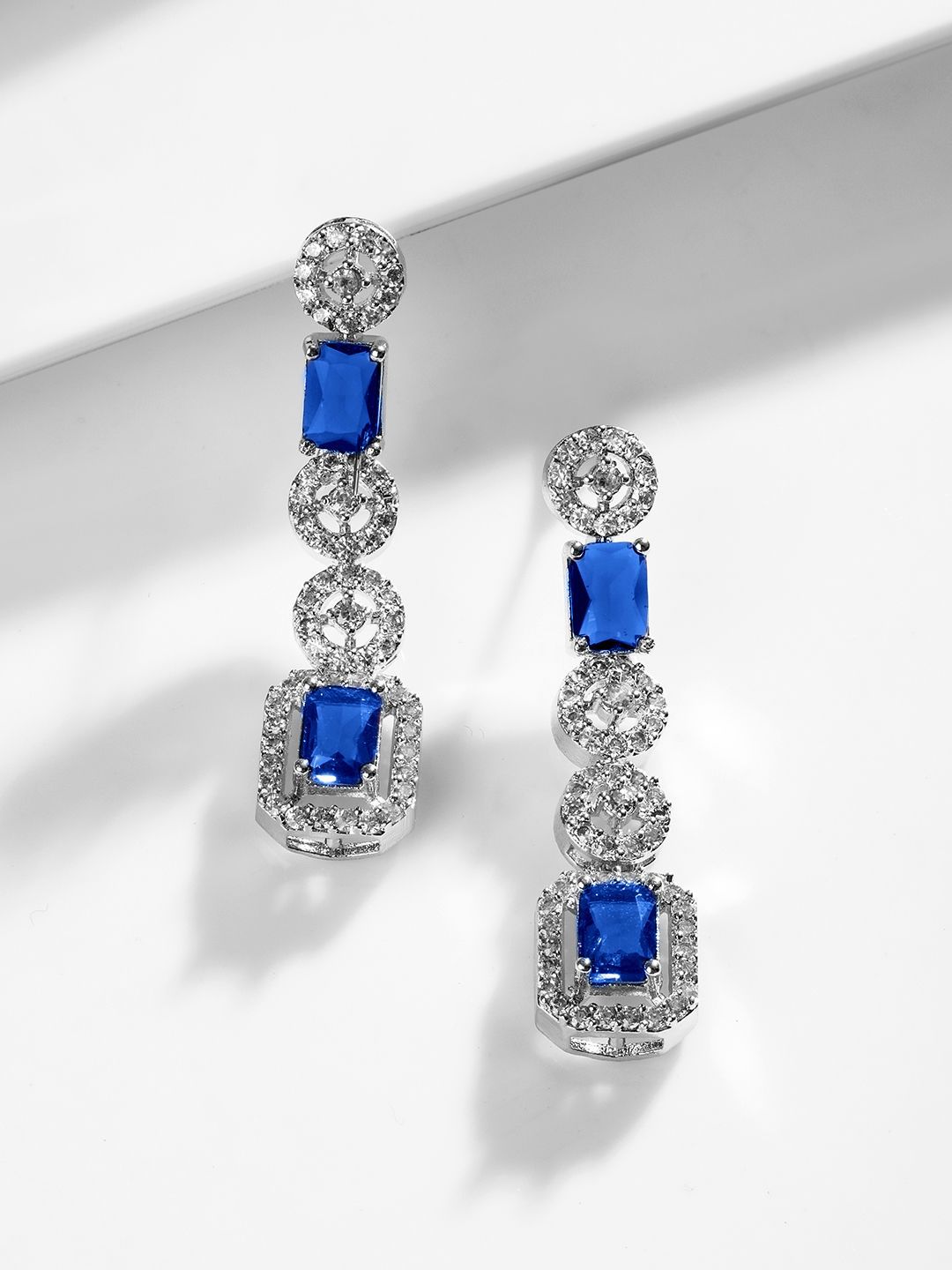 Rubans Rhodium-Plated Blue Ad & Cubic Zirconia Statemen Statement States