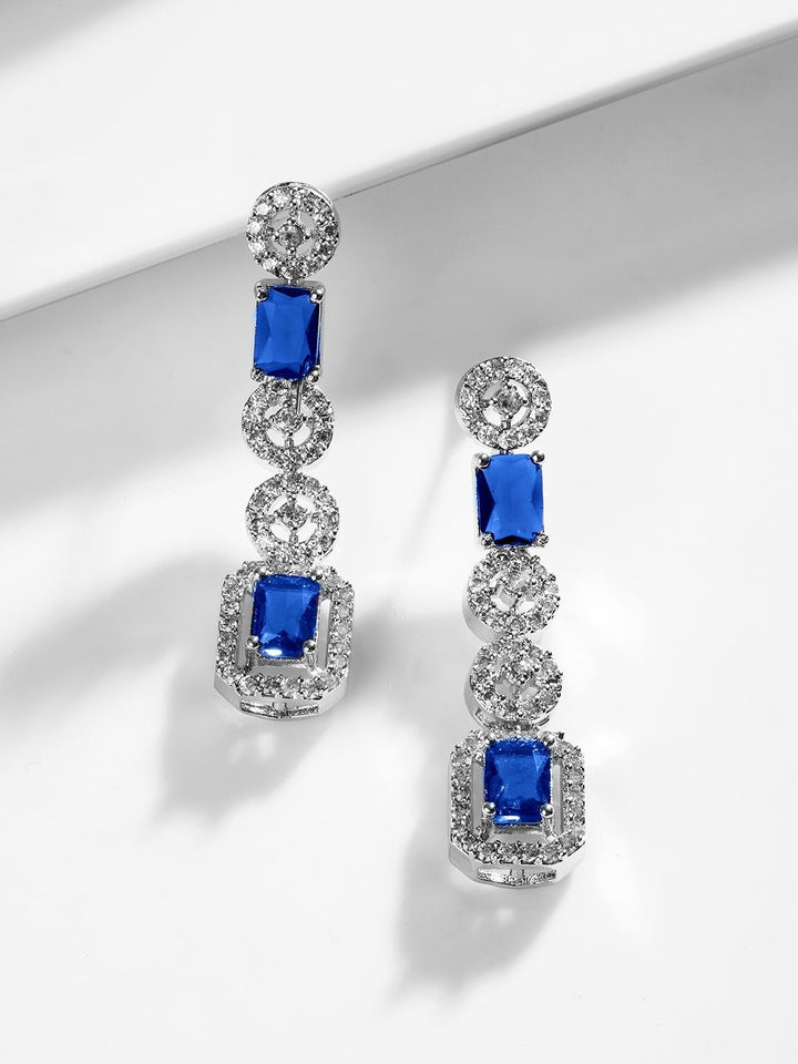 Rubans Rhodium-Plated Blue AD & Cubic Zirconia Studded Statement Jewelry Set