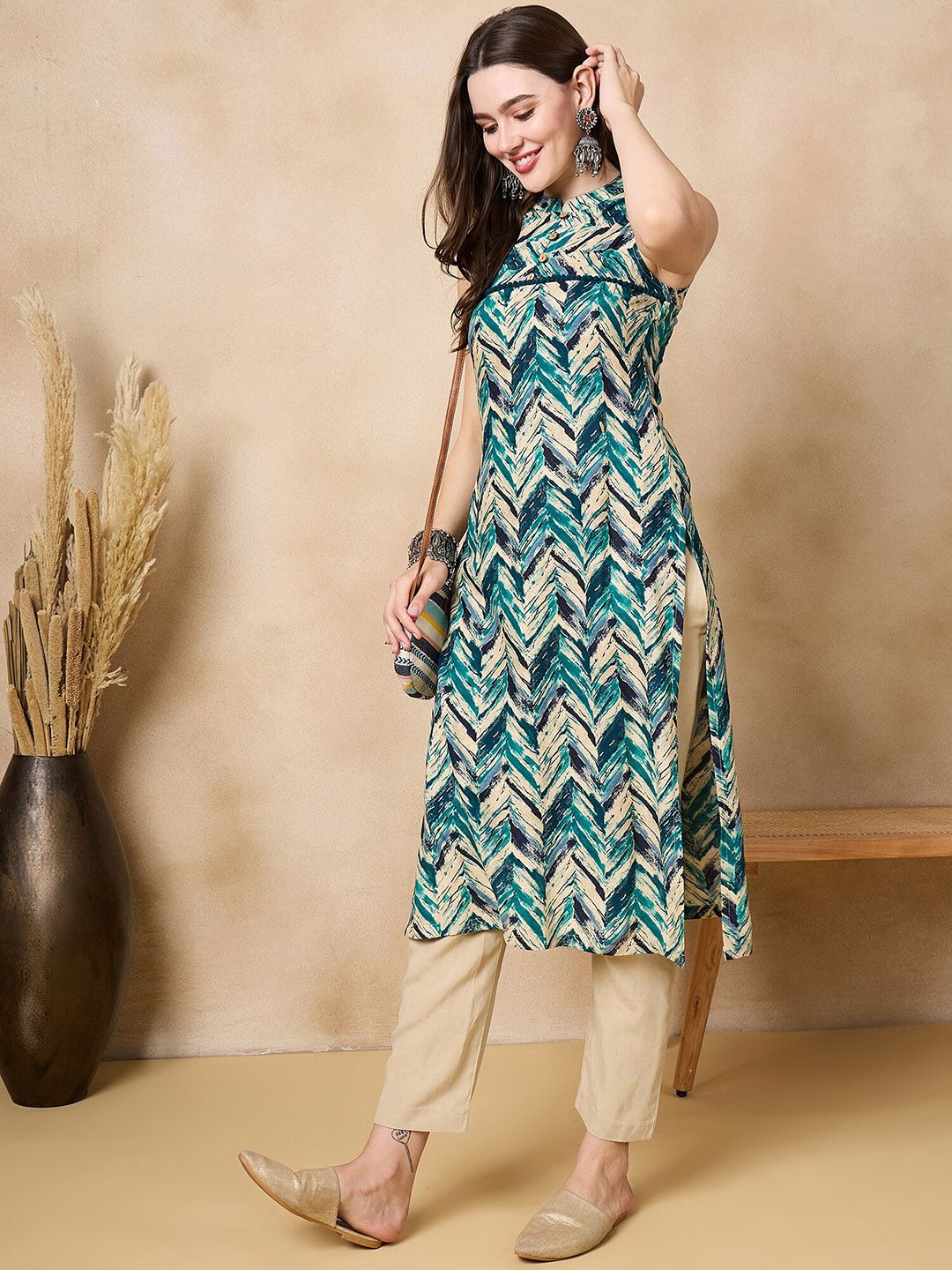 Anouk Geometric Printed Straight Kurta