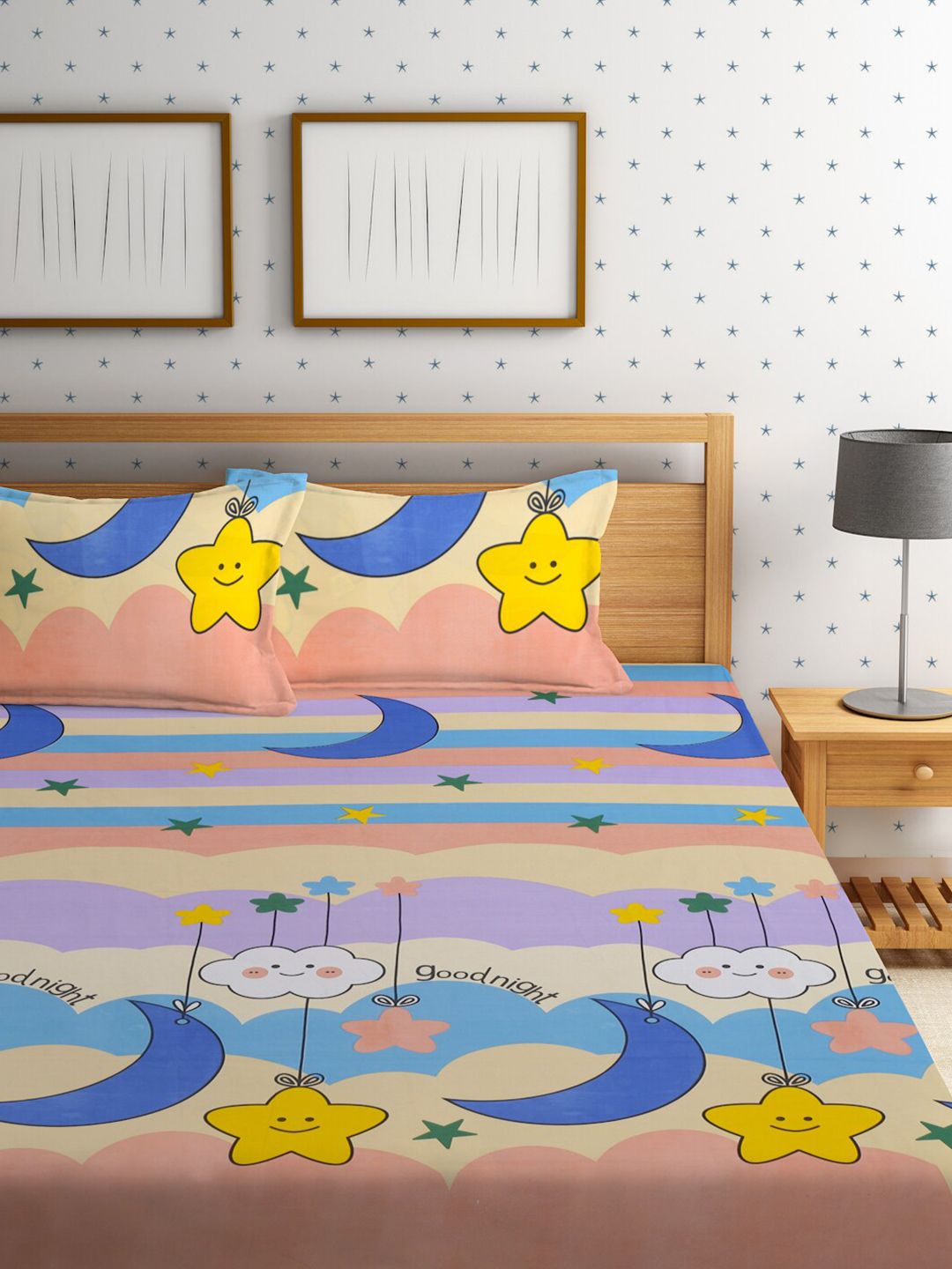 HOSTA HOMES Cartoon Characters 210 TC Queen Bedsheet with 2 Pillow Covers