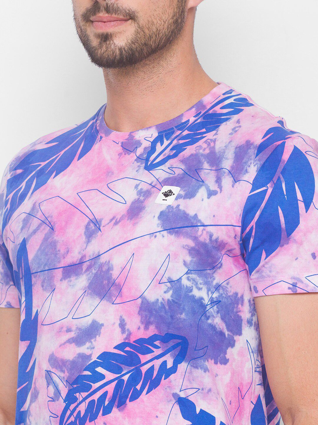 Being Human Men Pink & Blue Printed Pure Cotton T-shirt