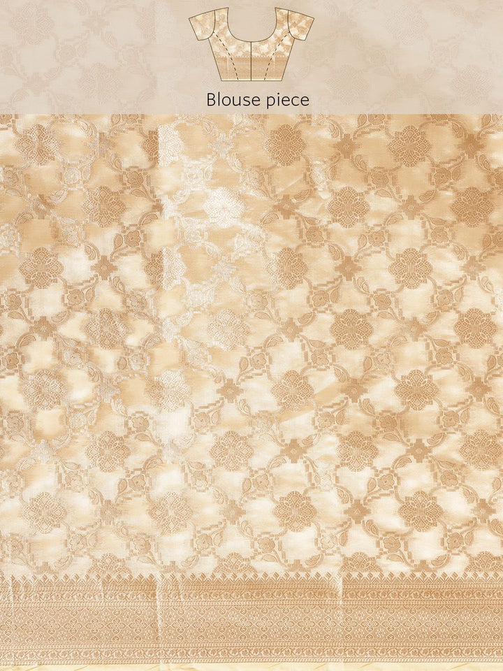 Saree mall Cream-Coloured Floral Silk Blend Banarasi Saree