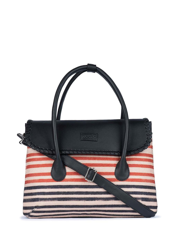 ZOUK Striped Structured Jute Handheld Bag