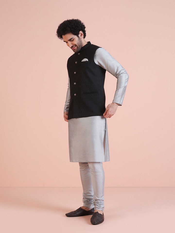 KISAH Men Woven Jacquard Regular Fit Ethnic Motifs Nehru Jacket