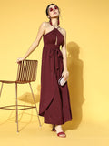 Berrylush Women Charming Maroon Solid Belted Dress