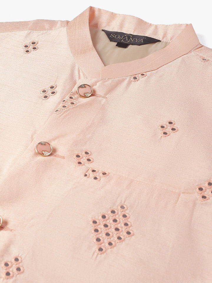 SOJANYA Embroidered Straight Kurta With Churidar And Nehru Jacket