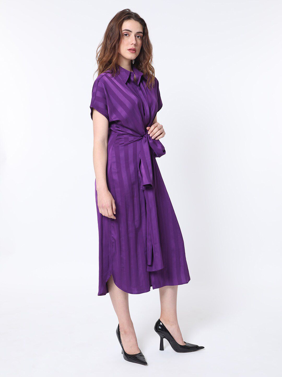 RAREISM Striped A-Line Midi Dress