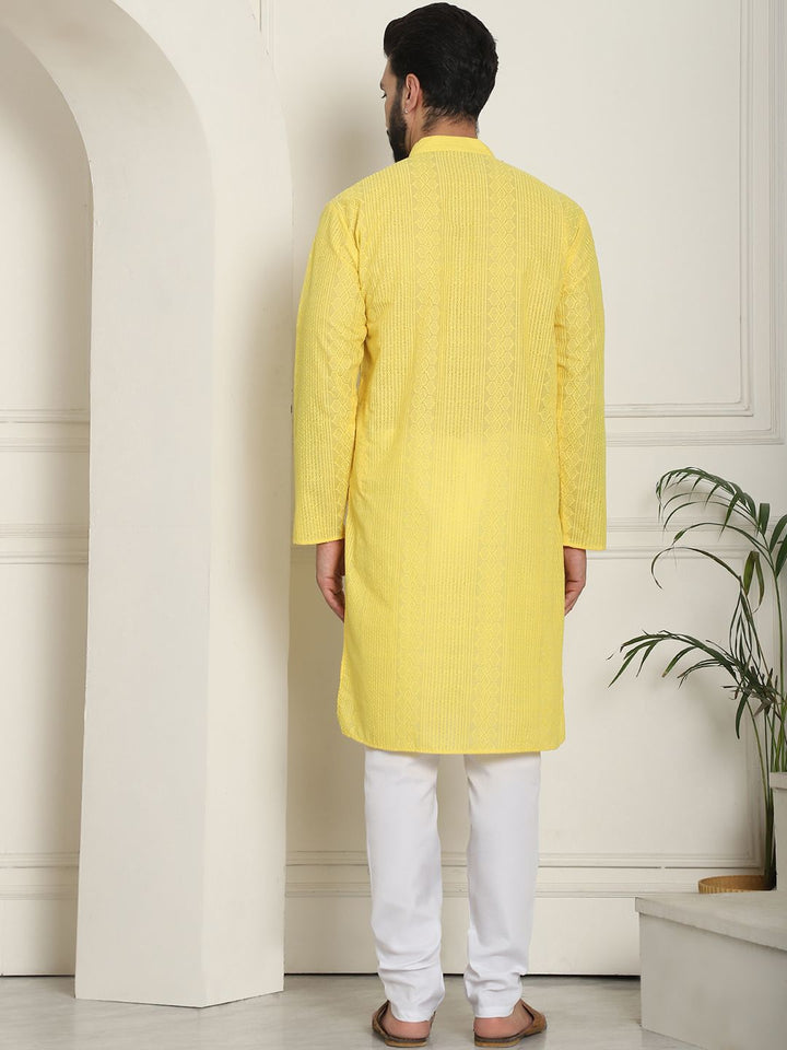 SOJANYA Geometric Embroidered Thread Work Pure Cotton Straight Kurta With Churidar