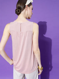 STREET 9 Pink Lace Inserts Gathered & Pleated Crepe Top