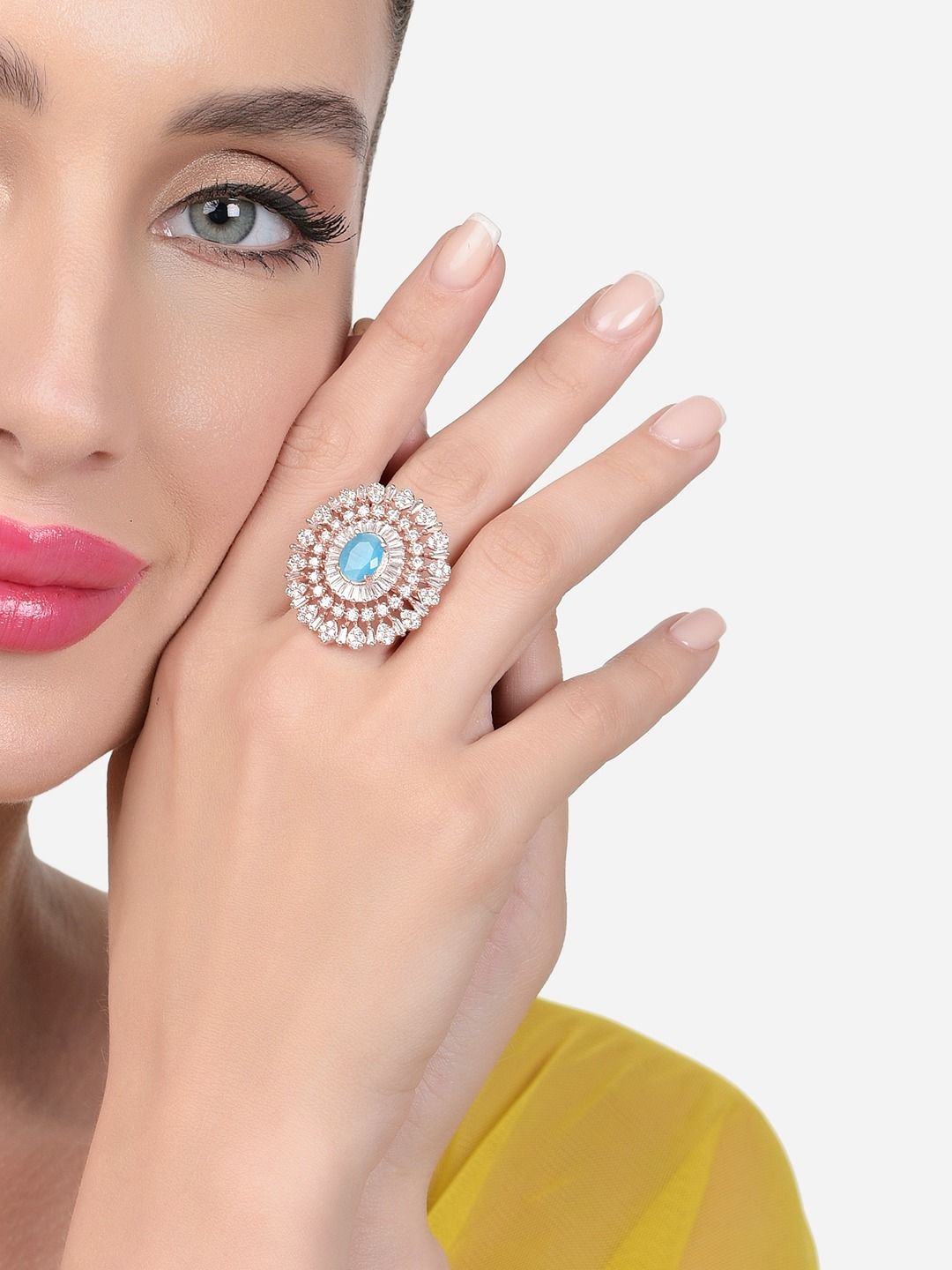 Cincin Jari Boleh Laras Zaveri Pearls Rose Saduran Emas CZ