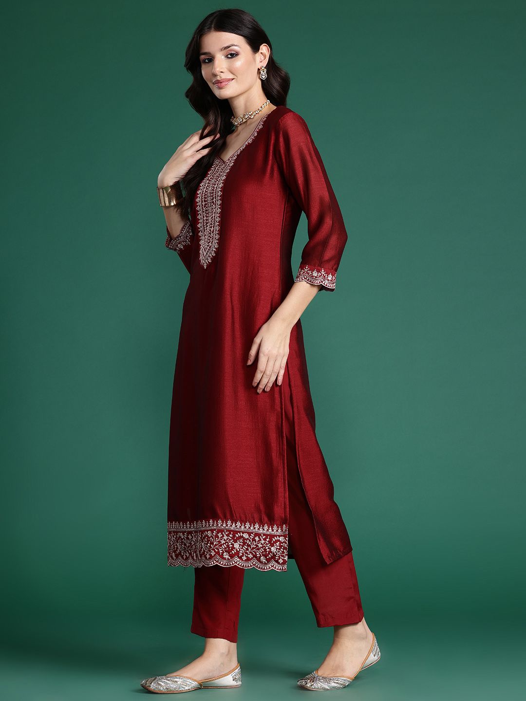Indo Era Ethnic Motifs Embroidered Sequinned Kurta with Trousers & Dupatta