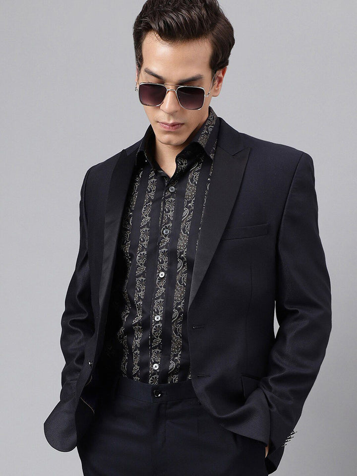 Hancock Pure Cotton Premium Floral Print Striped Satin Slim Fit Party Shirt