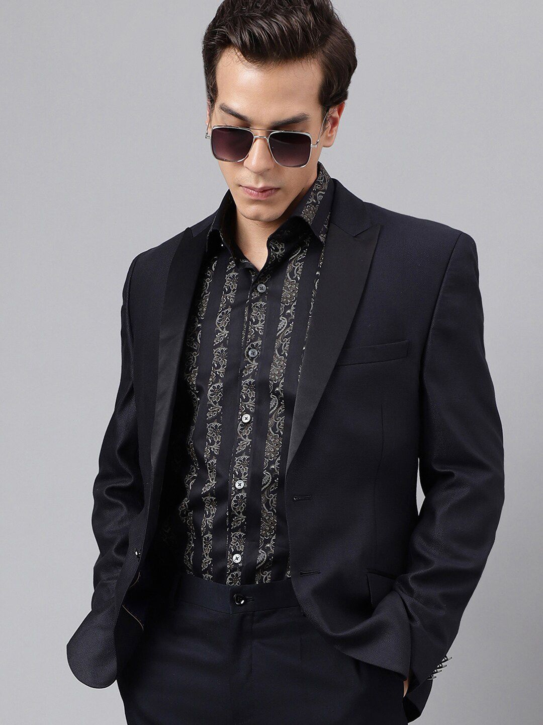 Hancock Pure Cotton Premium Floral Print Striped Satin Slim Fit Party Shirt