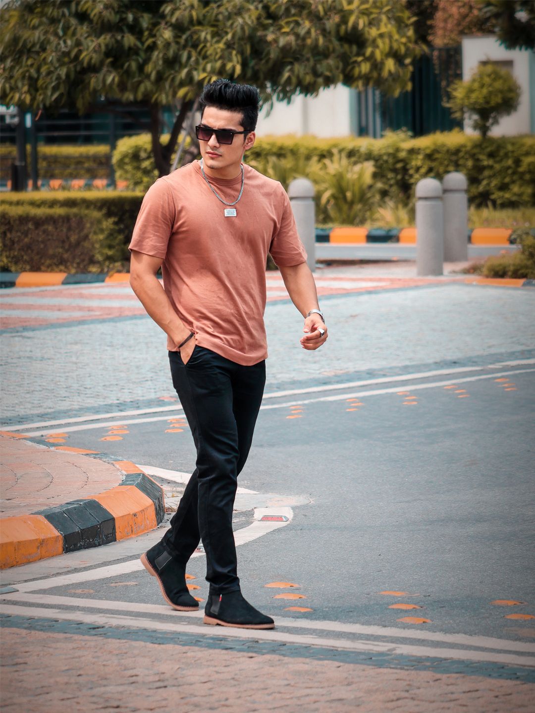 Mr Bowerbird Men Peach-Coloured Pure Cotton Philosophy Crew Neck Oversized Pure Cotton T-shirt