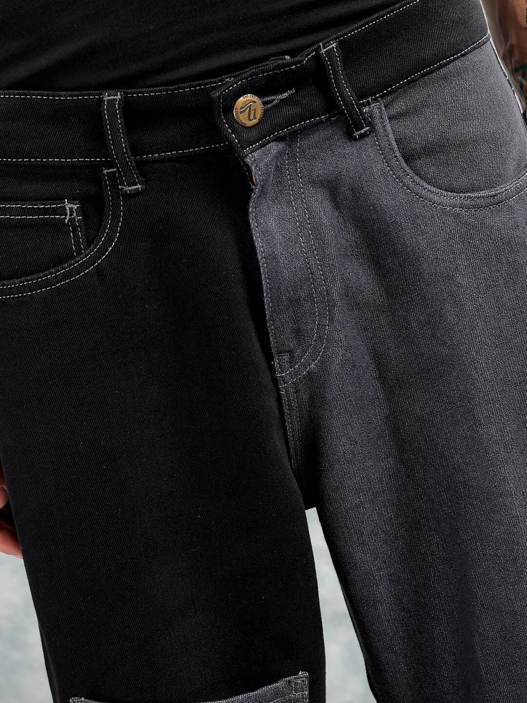 The Indian Garage Co Black Men Mid-Rise Relaxed Fit Colourblocked Jeans