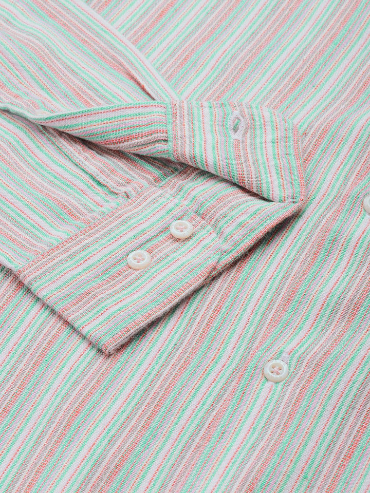 THE BEAR HOUSE Men Grey & Pink Slim Fit Striped Casual Shirt