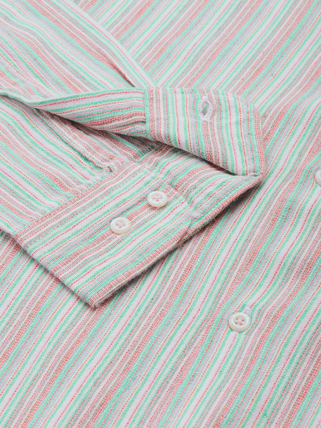 THE BEAR HOUSE Men Grey & Pink Slim Fit Striped Casual Shirt