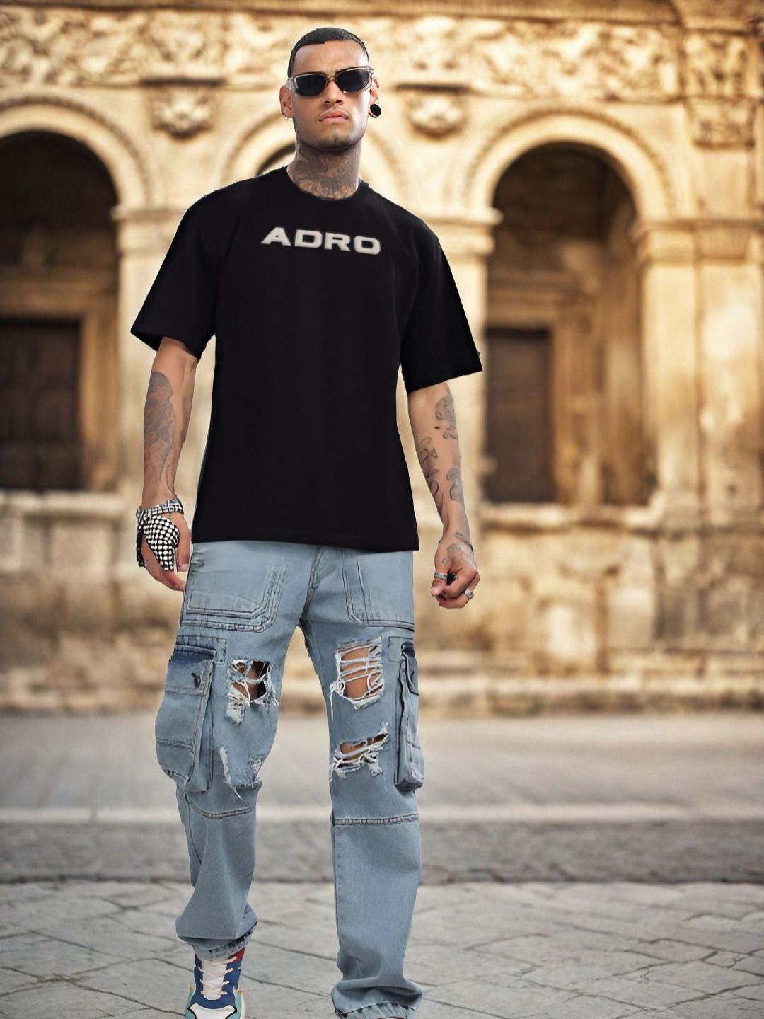 ADRO Graphic Printed Drop-Shoulder Sleeves Cotton Oversized T-shirt