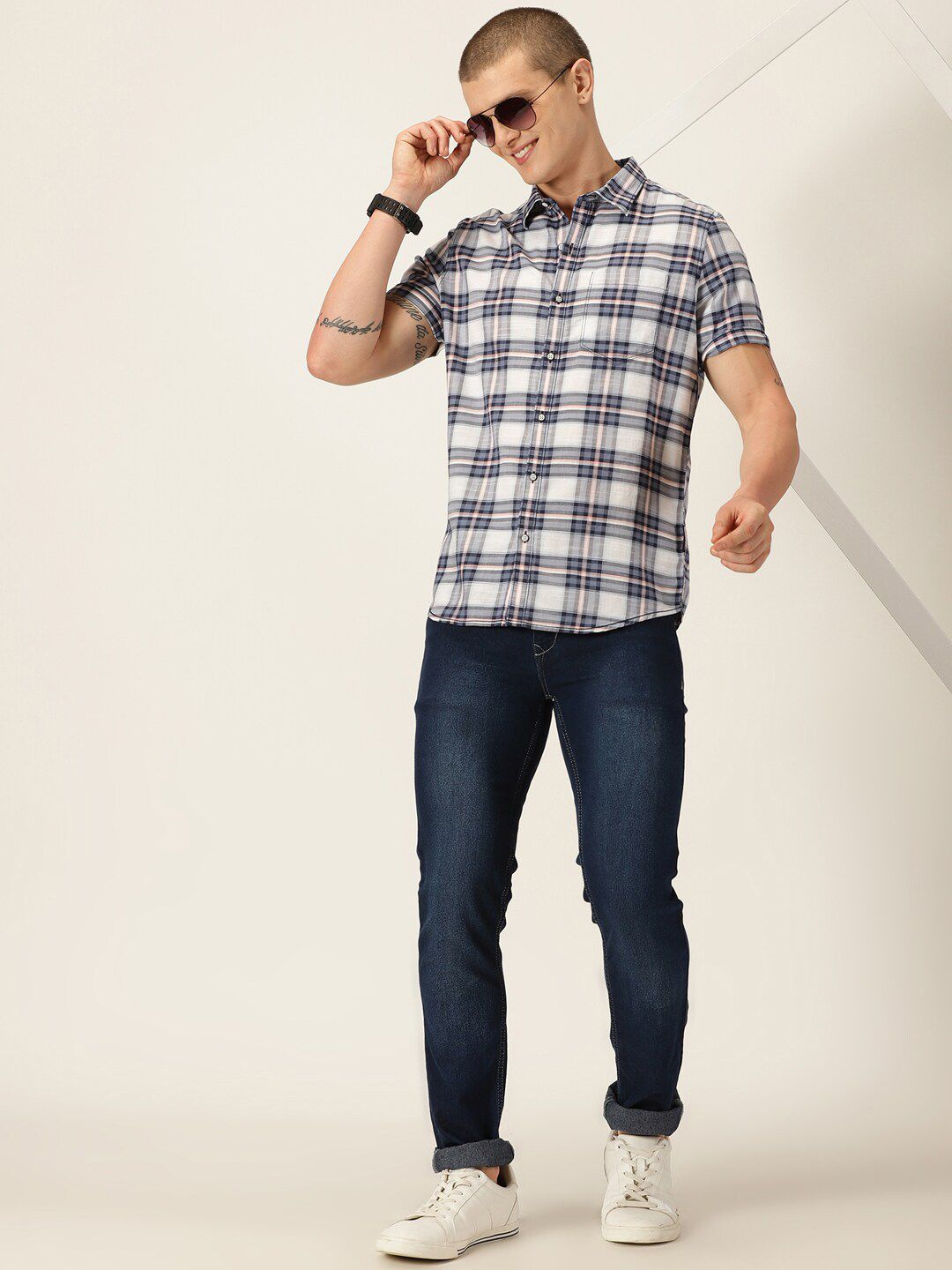 Thomas Scott Tartan Checked Smart Slim Fit Opaque Pure Cotton Casual Shirt