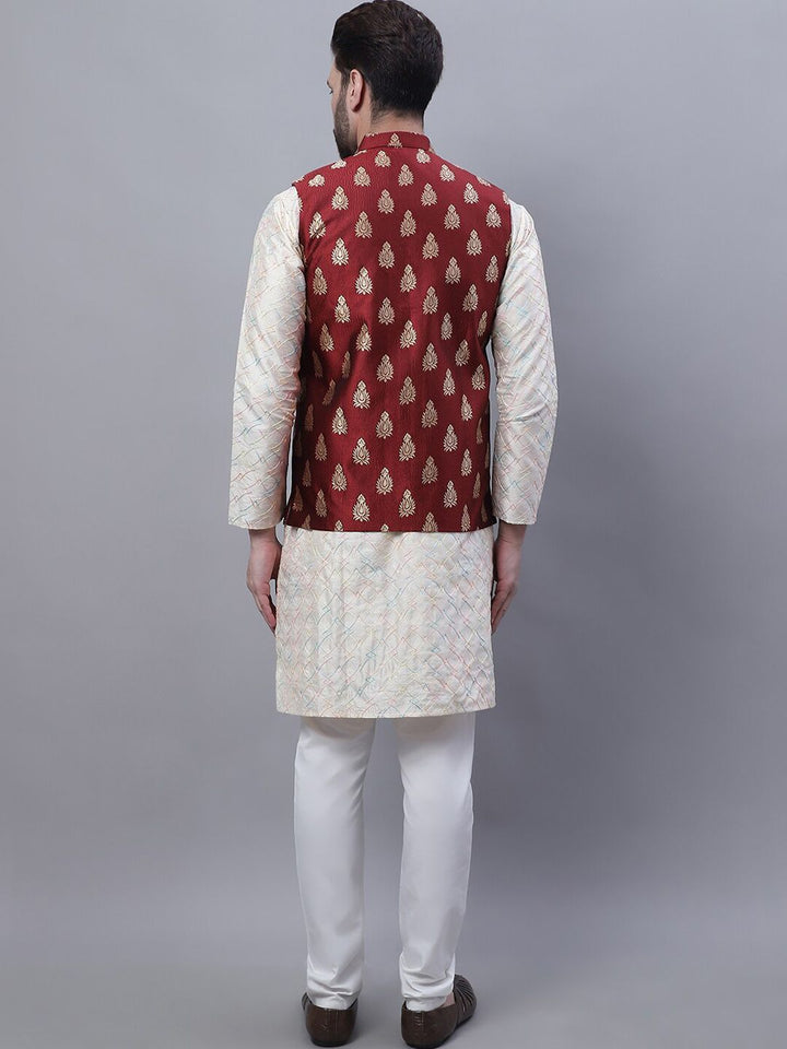 SOJANYA Embroidered Mandarin Collar Kurta with Pyjamas & Nahru Jacket