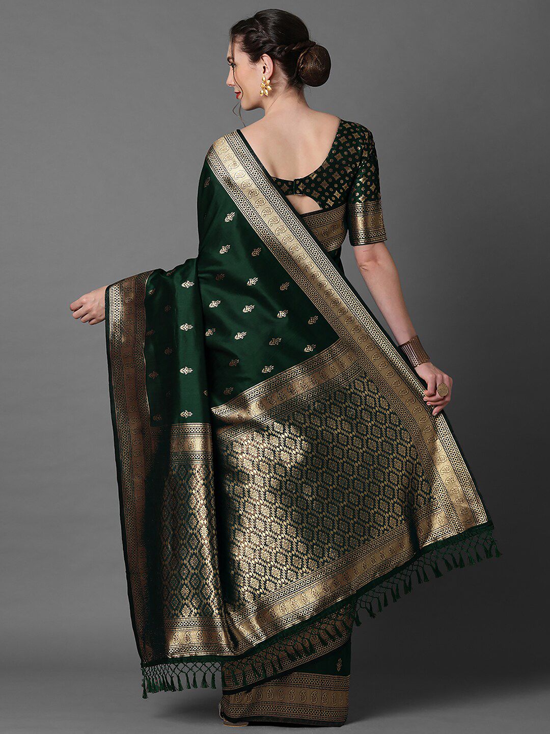 Mitera Ethnic Motifs Woven Design Zari Silk Blend Banarasi Saree