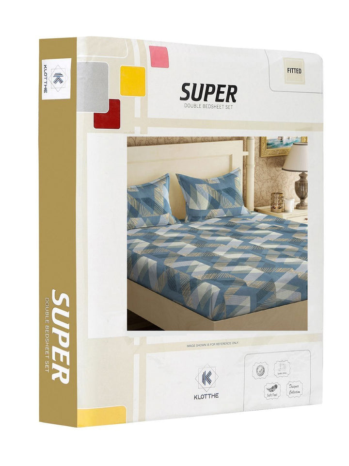 KLOTTHE Turquoise Blue 300 TC Fitted Double Bedsheet with 2 Pillow Covers-250 x 225 cm