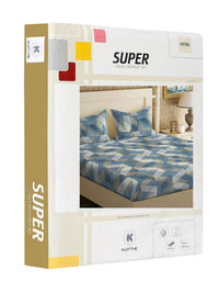 KLOTTHE Turquoise Blue 300 TC Fitted Double Bedsheet with 2 Pillow Covers-250 x 225 cm