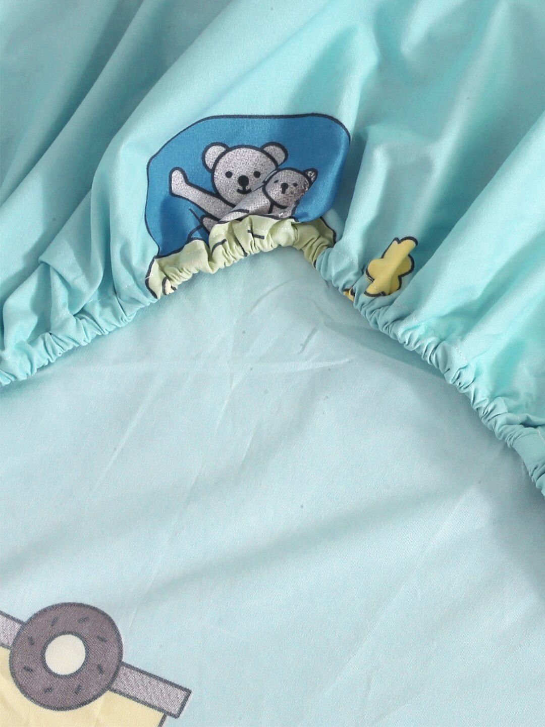 KLOTTHE Kids Multi 300 TC Cotton Blend Elasticated Single Bedsheet with Pillow Cover