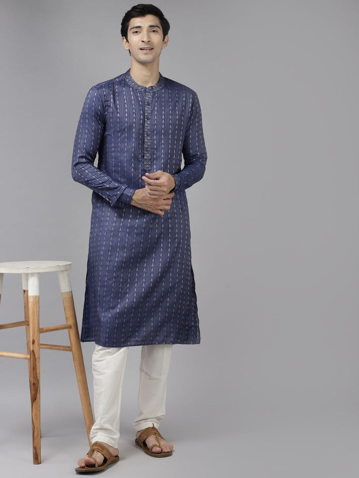 See Designs Men Blue Thread Work Kurta with Trousers