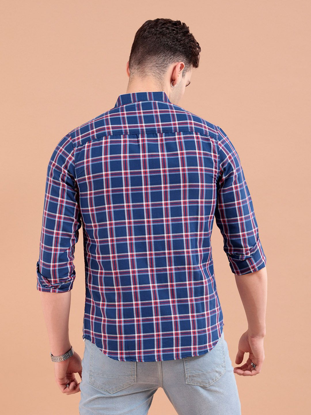 The Indian Garage Co Men Blue & Red Slim Fit Checked Casual Shirt
